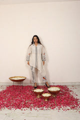 Flower block-printed cotton shirt with pearl