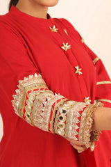 Long straight kurta with lace work on the sleeves