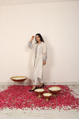 Flower block-printed cotton shirt with pearl