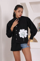 Stylish upside-down cotton flower block print shirt