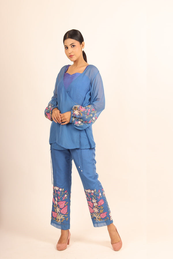 Multicolored thread and pearl angrakha-style co-ord set