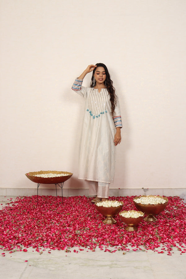 Chanderi block printed kurta set