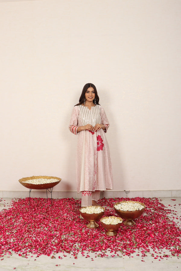 Chanderi block printed kurta set