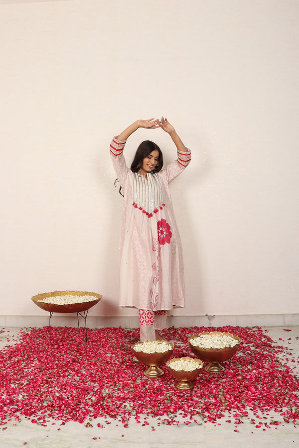 Chanderi block printed kurta set