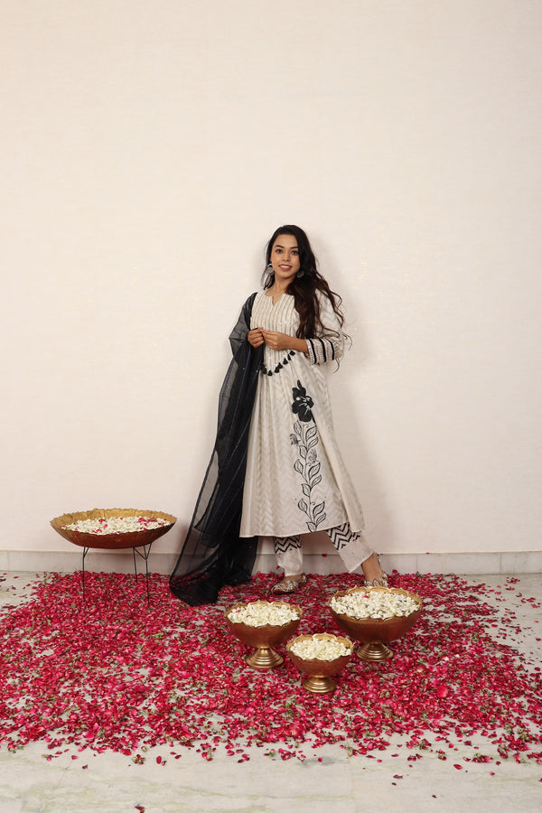 Chanderi block printed kurta set