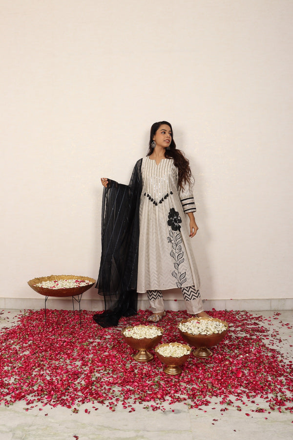 Chanderi block printed kurta set